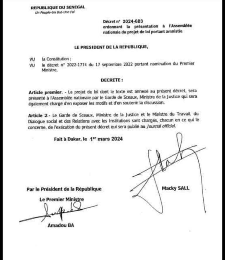 Urgent – Projet de loi d’amnistie: (document)