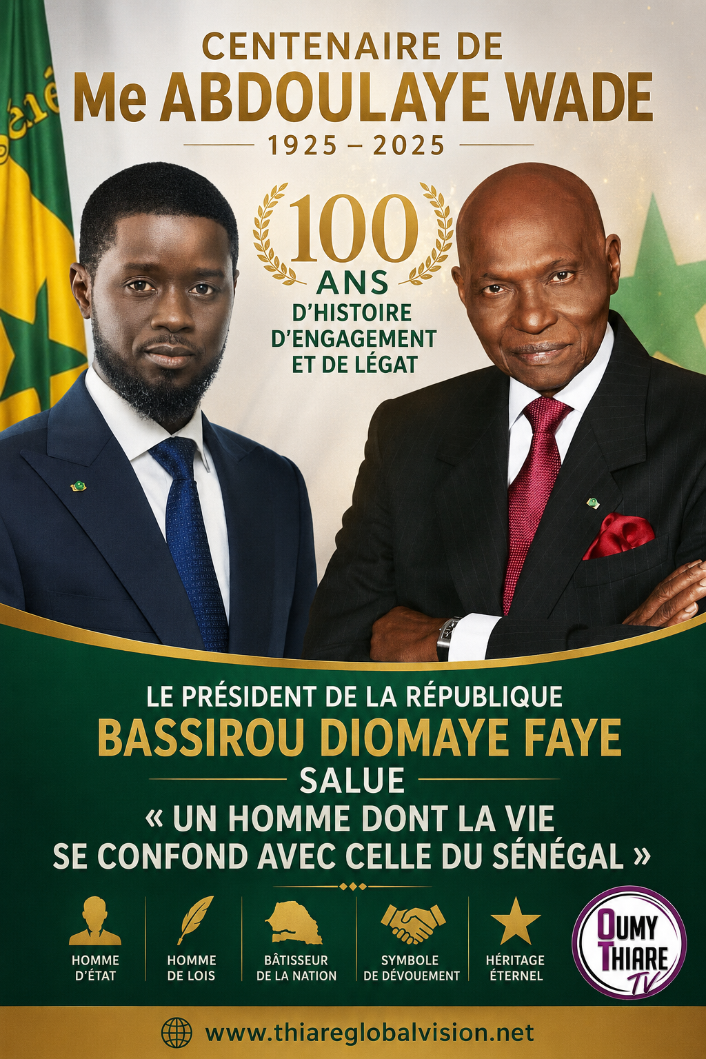 Centenaire de Me Abdoulaye Wade : Le président Bassirou Diomaye Faye salue « un homme dont la vie se confond avec celle du Sénégal »