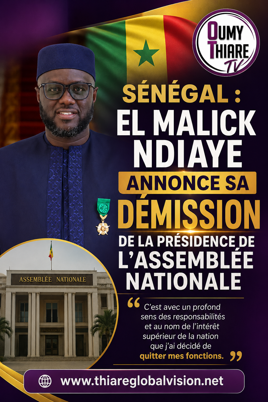 Sénégal : El Malick Ndiaye annonce sa démission de la présidence de l’Assemblée nationale