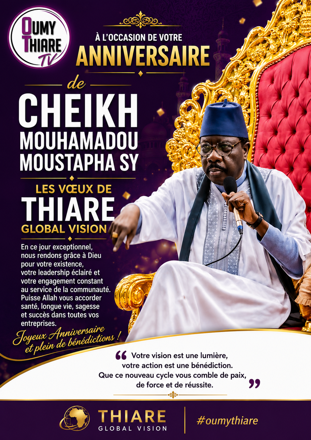 Anniversaire de Cheikh Mouhamadou Moustapha Sy : les vœux de Thiare Global Vision