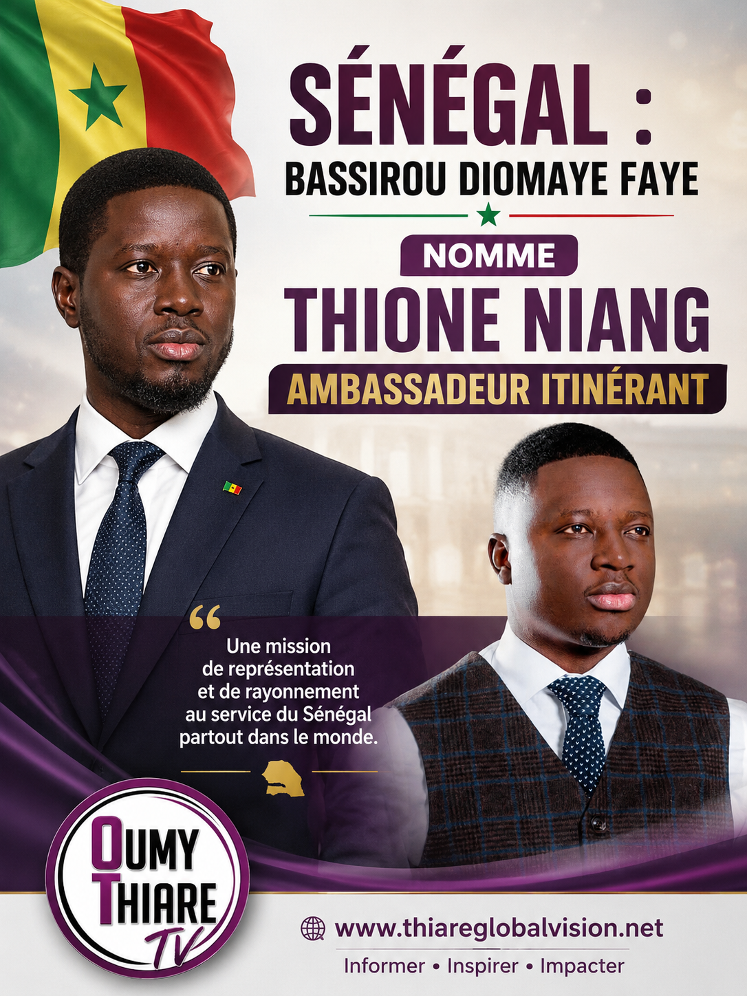 Sénégal : Bassirou Diomaye Faye nomme Thione Niang Ambassadeur itinérant