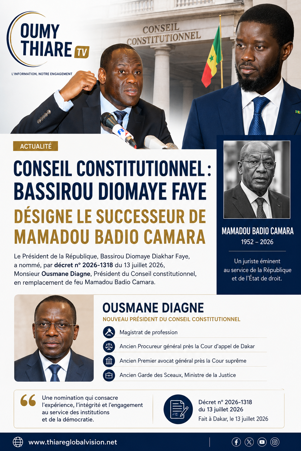 Conseil constitutionnel : Ousmane Diagne nommé président par Bassirou Diomaye Faye