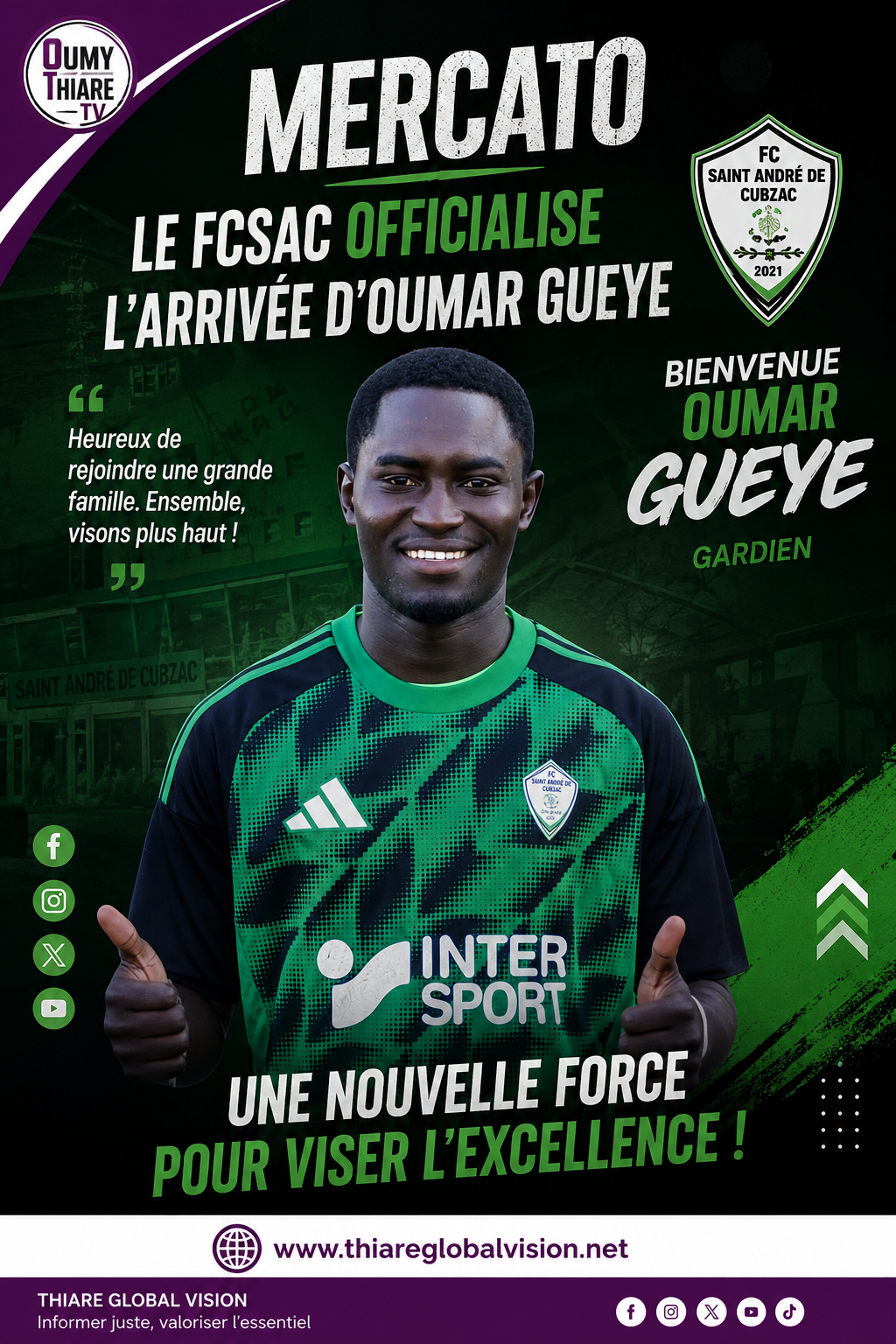 Mercato : le FCSAC officialise l’arrivée d’Oumar Gueye