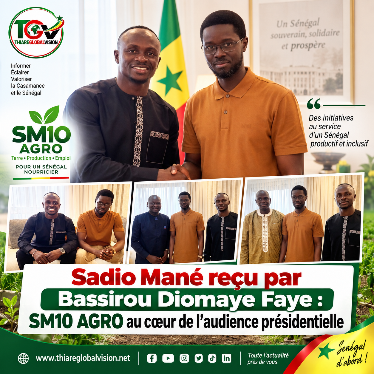 Sadio Mané reçu par Bassirou Diomaye Faye : SM10 AGRO au cœur de l’audience présidentielle