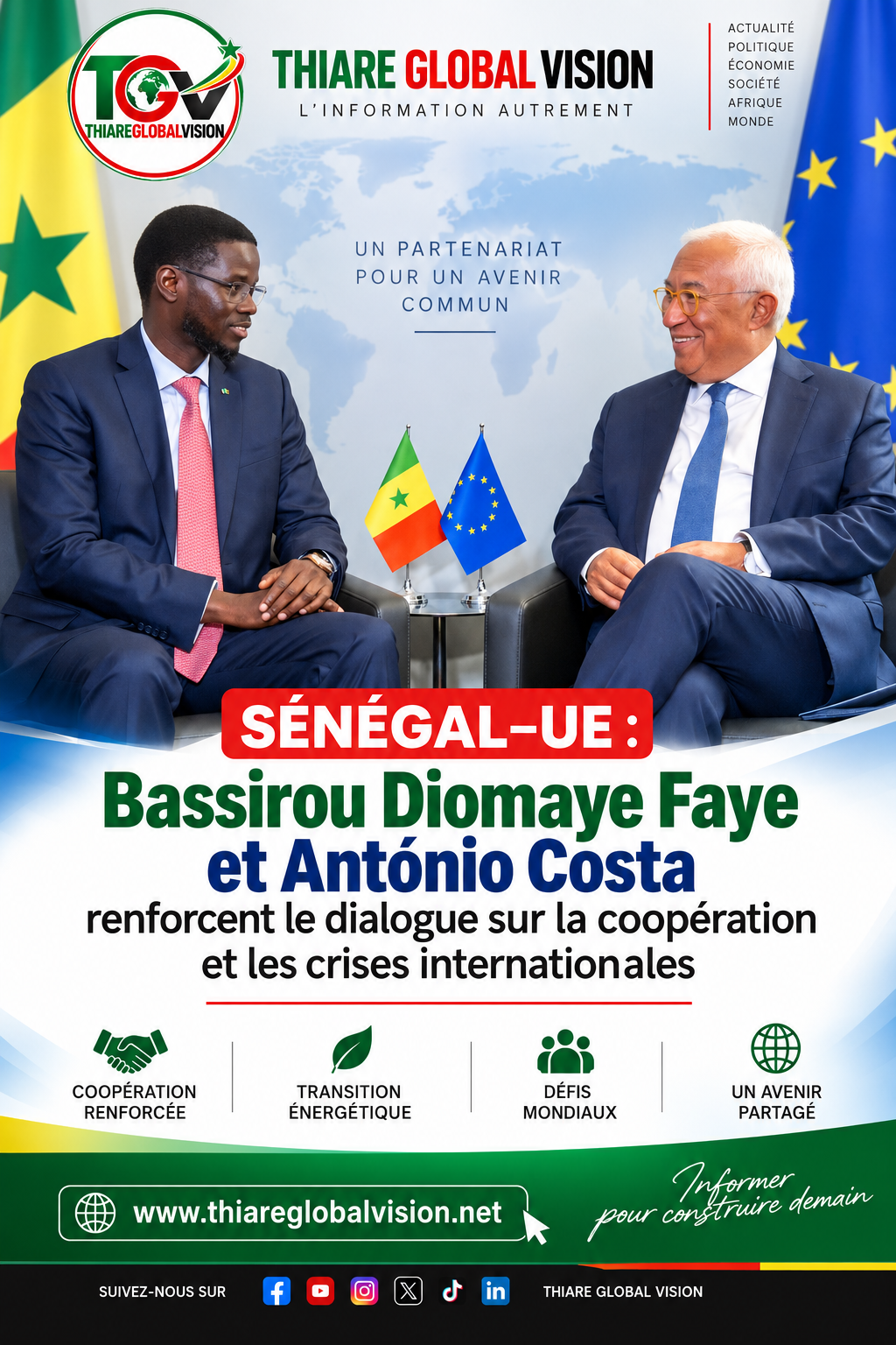 Sénégal–UE : Bassirou Diomaye Faye et António Costa renforcent le dialogue sur la coopération et les crises internationales