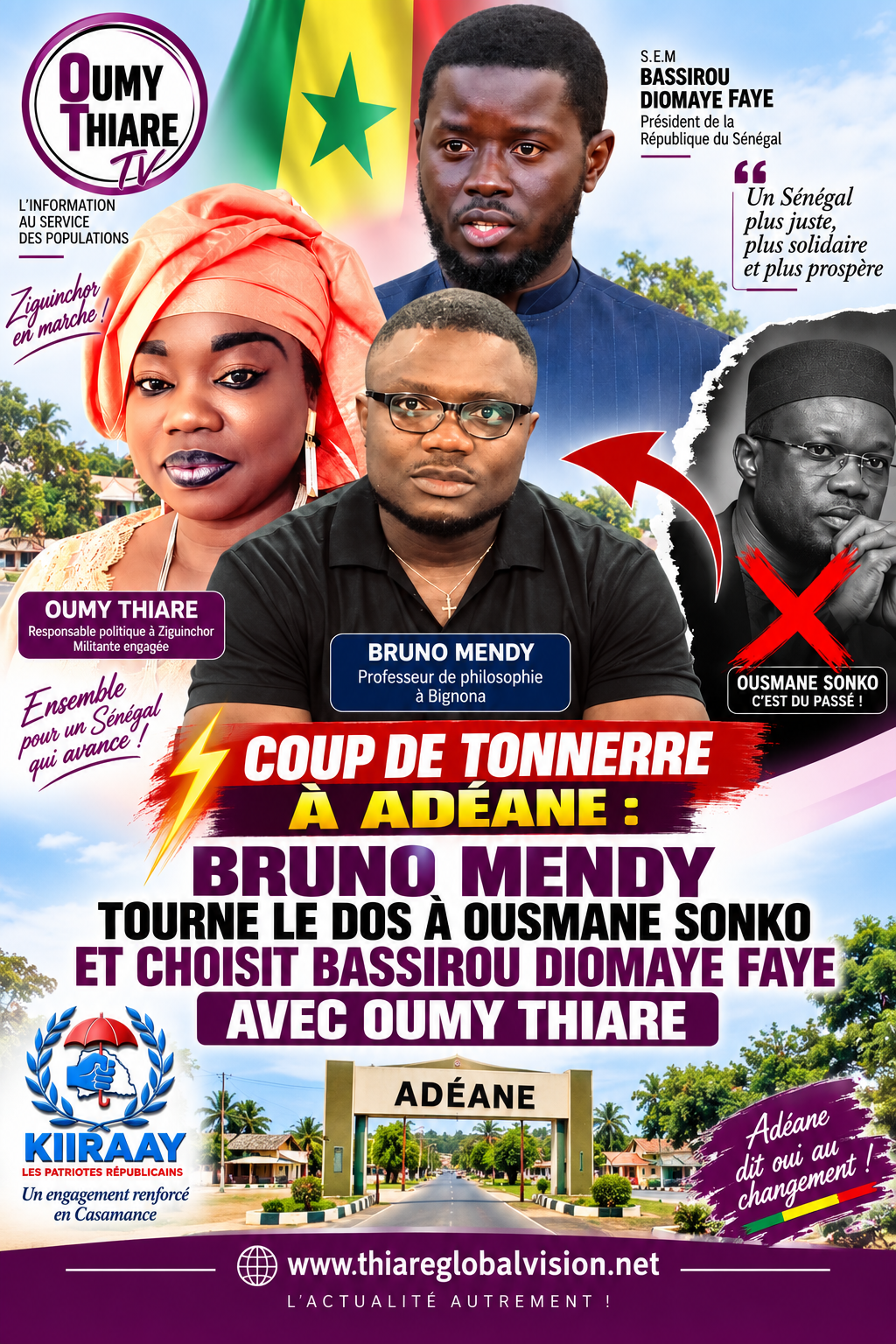 COUP DE TONNERRE À ADÉANE : BRUNO MENDY TOURNE LE DOS À OUSMANE SONKO ET CHOISIT BASSIROU DIOMAYE FAYE AVEC OUMY THIARE