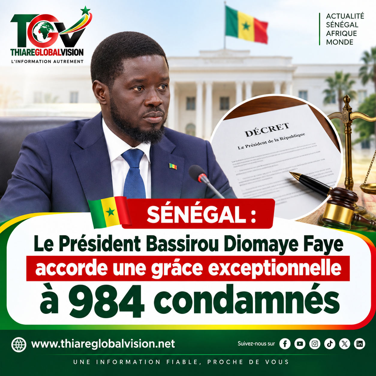 Sénégal : le Président Bassirou Diomaye Faye accorde une grâce exceptionnelle à 984 condamnés