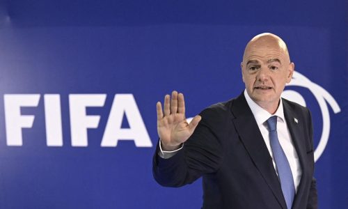 President of the International Federation of Association Football (FIFA), Swiss Gianni Infantino, gestures after a press conference at the Sports Center Dome of the Autonomous Sports Confederation of Guatemala in Guatemala City, on August 30, 2022. (Photo by JOHAN ORDONEZ / AFP)
