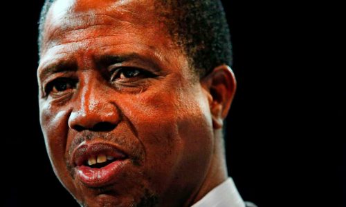 Zambian President Edgar Lungu reacts after participating in a discussion at the World Economic Forum on Africa 2017 meeting in Durban, South Africa May 4, 2017. REUTERS/Rogan Ward